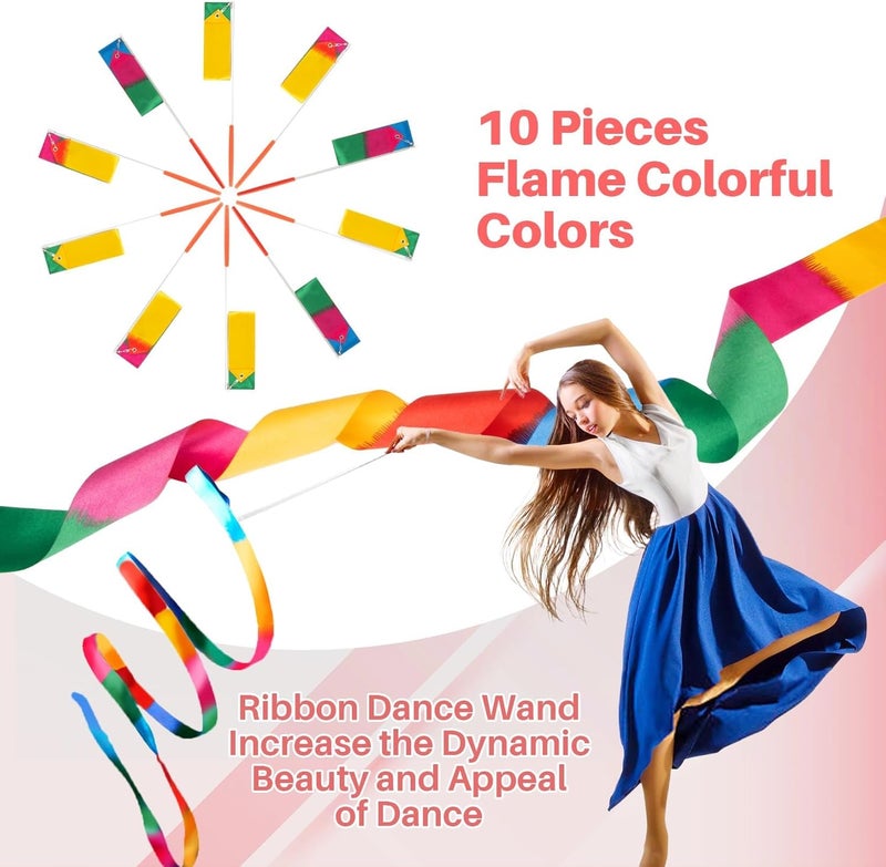 Rainflow 10PCS Dance Ribbons - Gymnastics Wand, Ribbon Dancer Stick for Artistic Dance, Gymnastics,Talent Show, Outdoor Games, Fitness, Training - Image 2